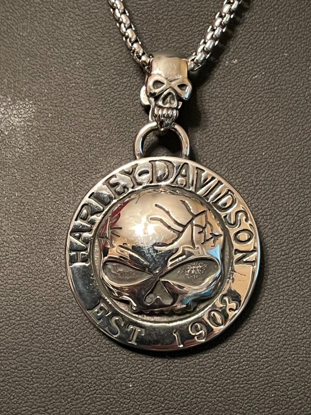 Harley-Davidson Stainless Steel Skull Medallion Necklace
